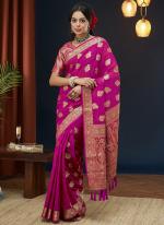 Pure Georgette Rani Pink Wedding Wear Weaving Saree